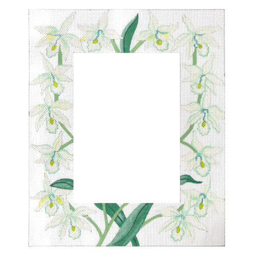 White Orchids Frame (opening 5''x7'') Painted Canvas Julie Mar Needlepoint Designs 