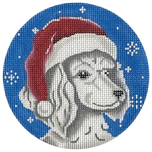 White Poodle Santa Round Painted Canvas Pepperberry Designs  - 1
