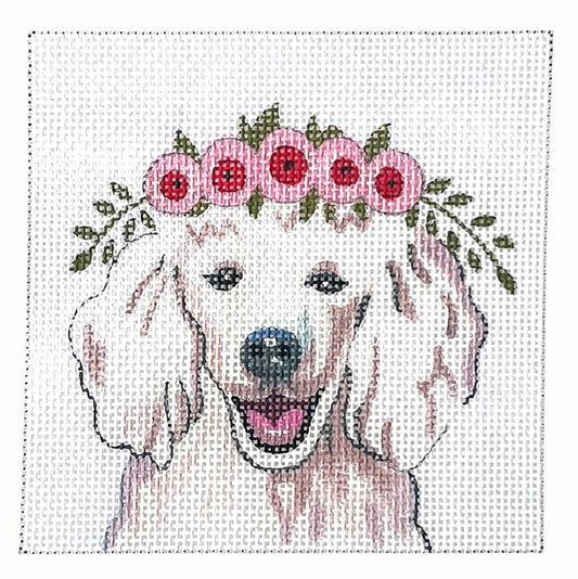 White Poodle with Floral Crown Painted Canvas Colors of Praise 