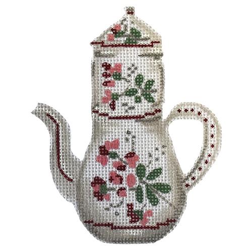 White & Red Kettle Painted Canvas The Plum Stitchery  - 1