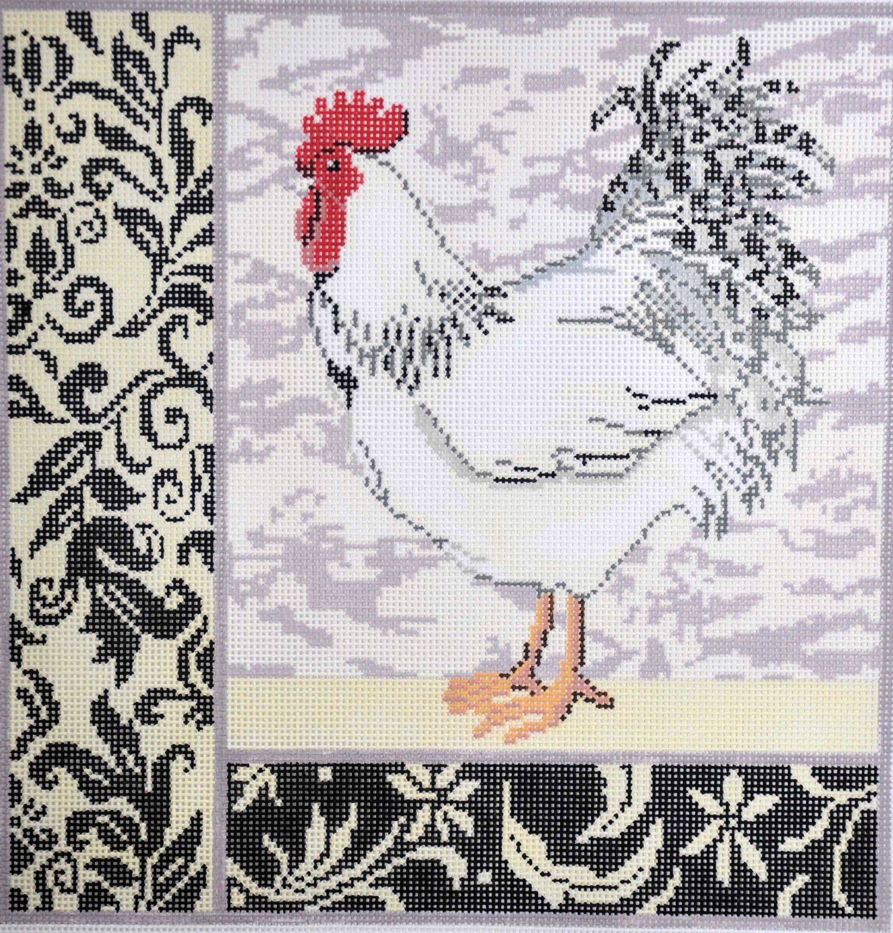 White Rooster Painted Canvas Birds of a Feather 