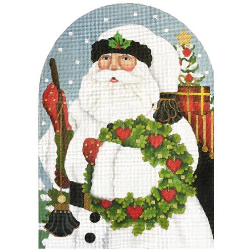 White Santa with Wreath Dome Painted Canvas Melissa Shirley Designs 