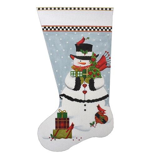 White Snowman Cardinal Stocking Painted Canvas Melissa Shirley Designs  - 1