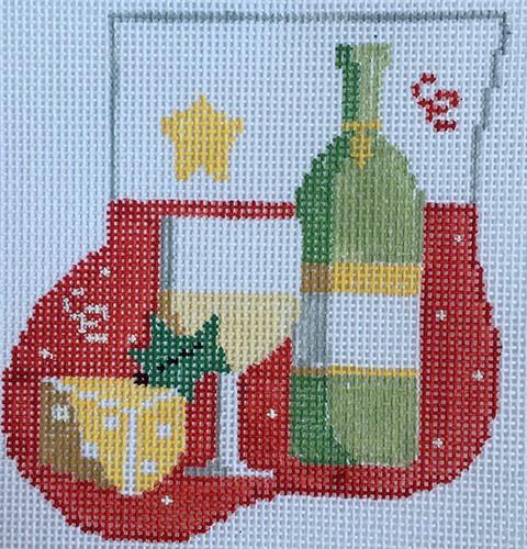 White Wine Mini Sock with Grapes Insert Painted Canvas Kathy Schenkel Designs  - 1