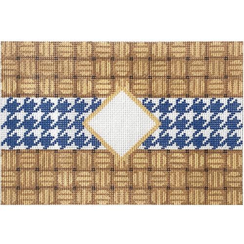 Wicker Houndstooth Check Monogram Clutch - Navy Painted Canvas Two Sisters Needlepoint 