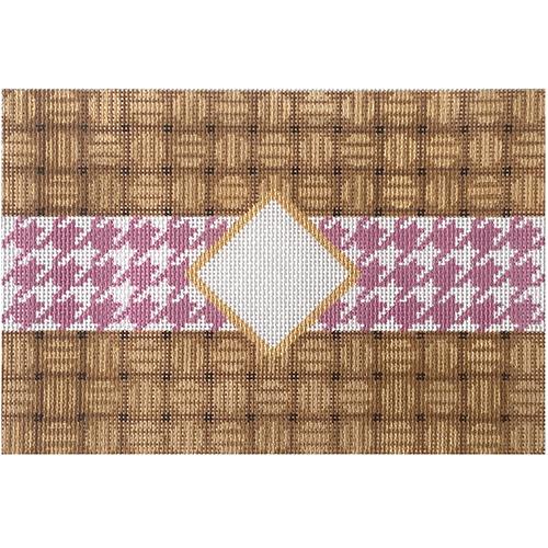 Wicker Houndstooth Check Monogram Clutch - Pink Painted Canvas Two Sisters Needlepoint 