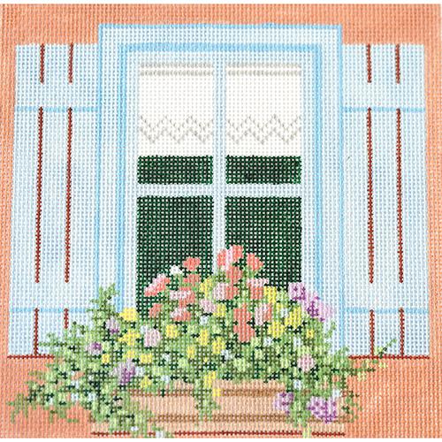 Window   Blue Shutters Painted Canvas The Meredith Collection 

