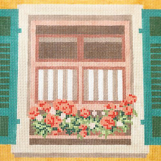 Window   Geraniums Painted Canvas The Meredith Collection 
