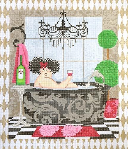 Wine in the Bathtub Painted Canvas CBK Needlepoint Collections 