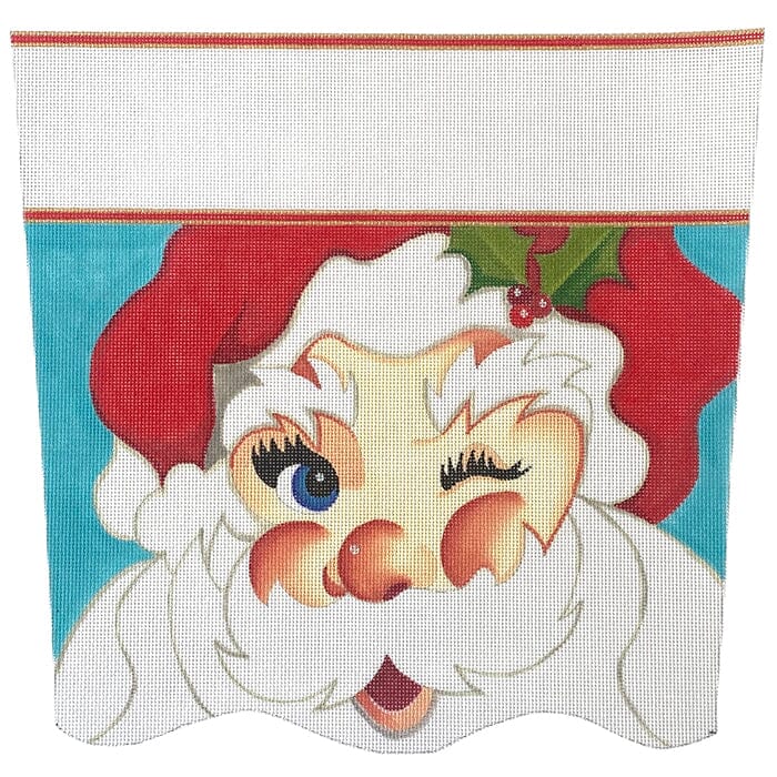 Winking Santa Stocking Cuff Painted Canvas Raymond Crawford Designs 