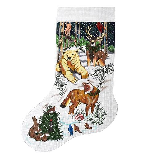 Winter Animals Christmas Stocking Painted Canvas The Meredith Collection  - 1
