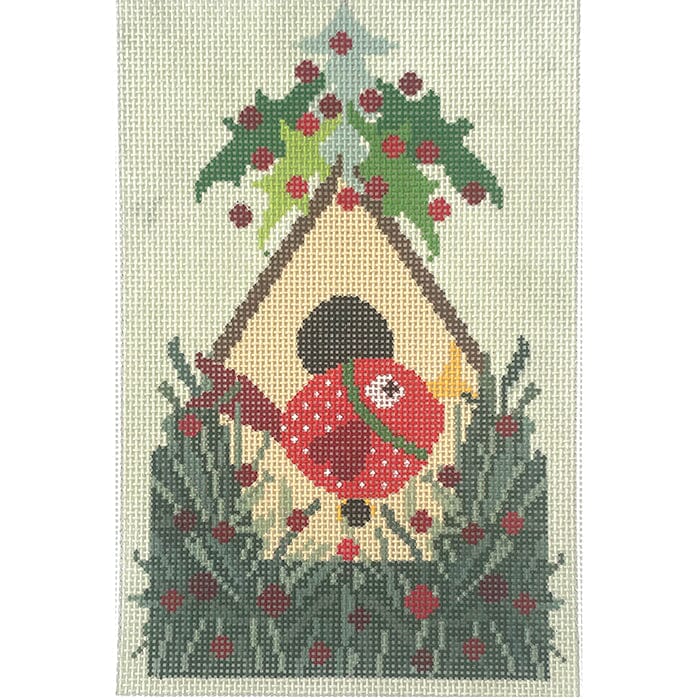 Winter Birdhouse Painted Canvas NeedleDeeva  - 1