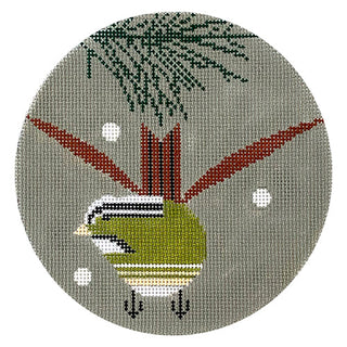 Winter Blackheaded Grosbeak Ornament Painted Canvas Charley Harper 
