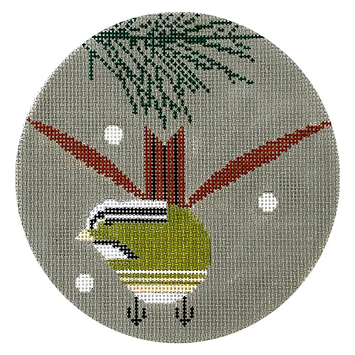Winter Blackheaded Grosbeak Ornament Painted Canvas Charley Harper 
