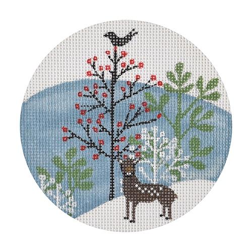 Winter Deer and Bird Ornament Painted Canvas Painted Pony Designs 