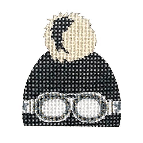Winter Hat   Black with Ski Goggles Painted Canvas All About Stitching/The Collection Design  - 1