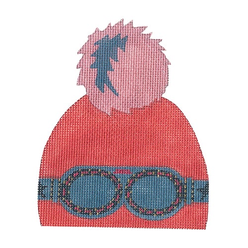 Winter Hat - Pink with Ski Goggles Painted Canvas All About Stitching/The Collection Design 