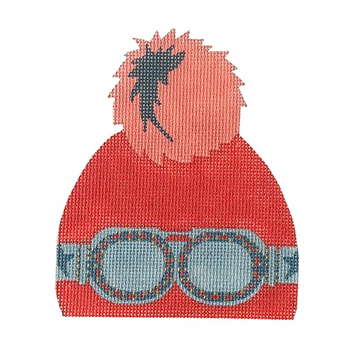 Winter Hat - Red with Ski Goggles Painted Canvas All About Stitching/The Collection Design 