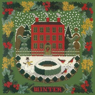 Winter Sampler Needlepoint Kit Kits Elizabeth Bradley Design Dark Green 

