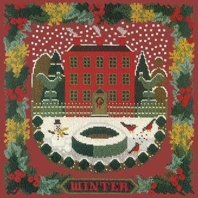 Winter Sampler Needlepoint Kit Kits Elizabeth Bradley Design Dark Red 
