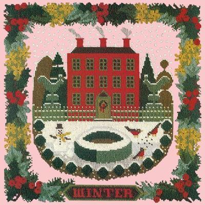 Winter Sampler Needlepoint Kit Kits Elizabeth Bradley Design Pale Rose 
