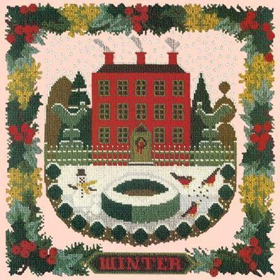 Winter Sampler Needlepoint Kit Kits Elizabeth Bradley Design Salmon Pink 

