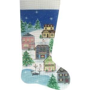 Winter Village Stocking Painted Canvas Alice Peterson Company 