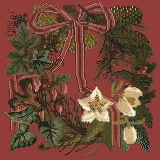 Winter Wreath Needlepoint Kit Kits Elizabeth Bradley Design Dark Red 
