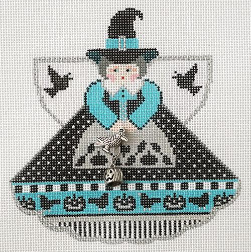 Witch & Crow Angel with Stitch Guide Painted Canvas Painted Pony Designs  - 1