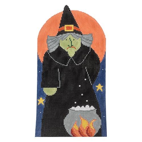 Witch with Jack-o-Lantern Button w/ Stitch Guide Painted Canvas Kathy Schenkel Designs 