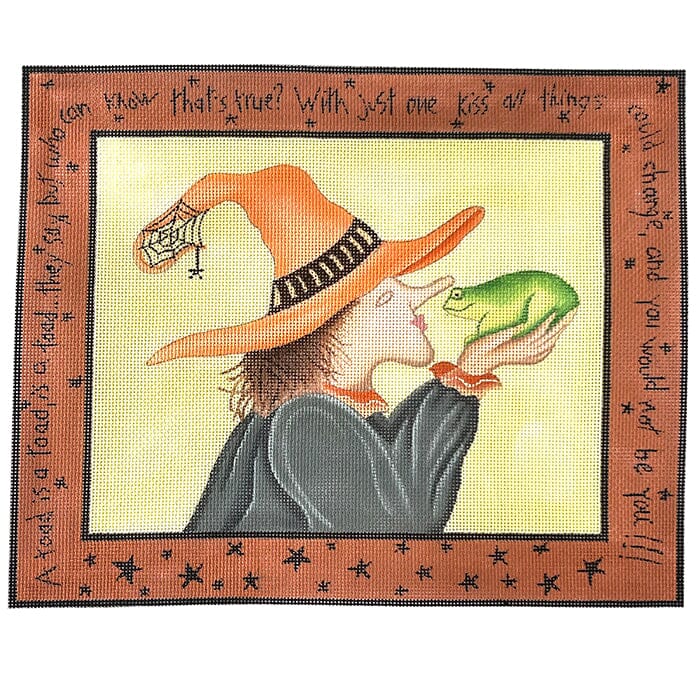 Witch with Toad Painted Canvas CBK Needlepoint Collections 