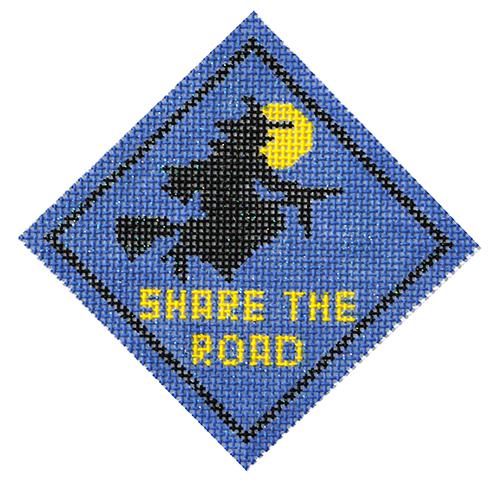 Witches Share the Road Painted Canvas Kimberly Ann Needlepoint 