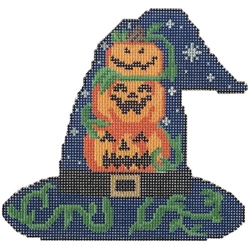 Witch's Hat Ornament   Three Pumpkins Painted Canvas KCN Designers  - 1