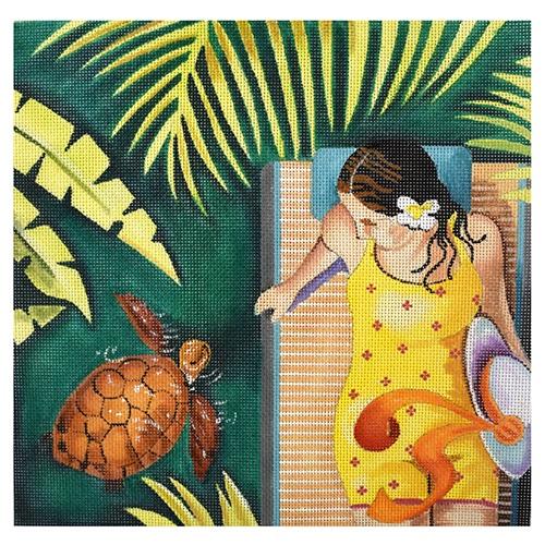 Woman Watching Turtle Painted Canvas Colors of Praise 
