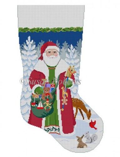 Woodland Santa Stocking Painted Canvas Susan Roberts Needlepoint Designs Inc. 
