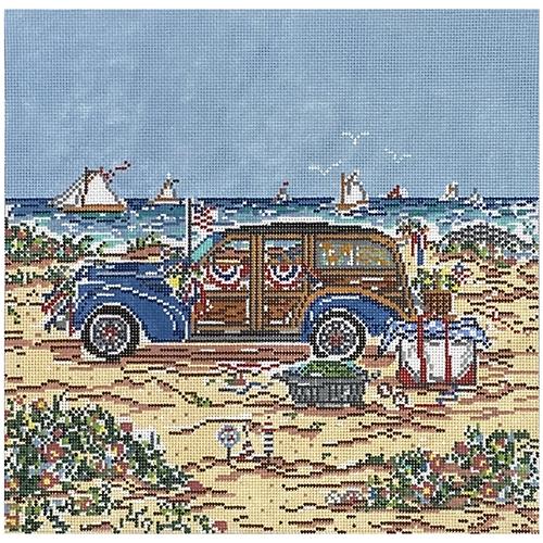 Woody Wagon 4th July on 13 Painted Canvas Cooper Oaks Design 