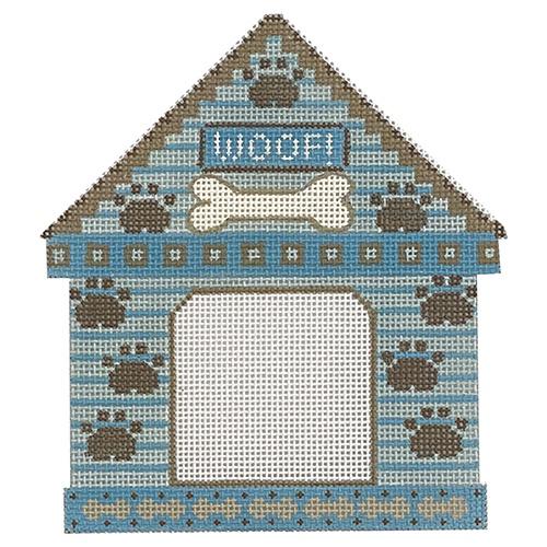 Woof Blue Dog House Frame Painted Canvas Danji Designs  - 1