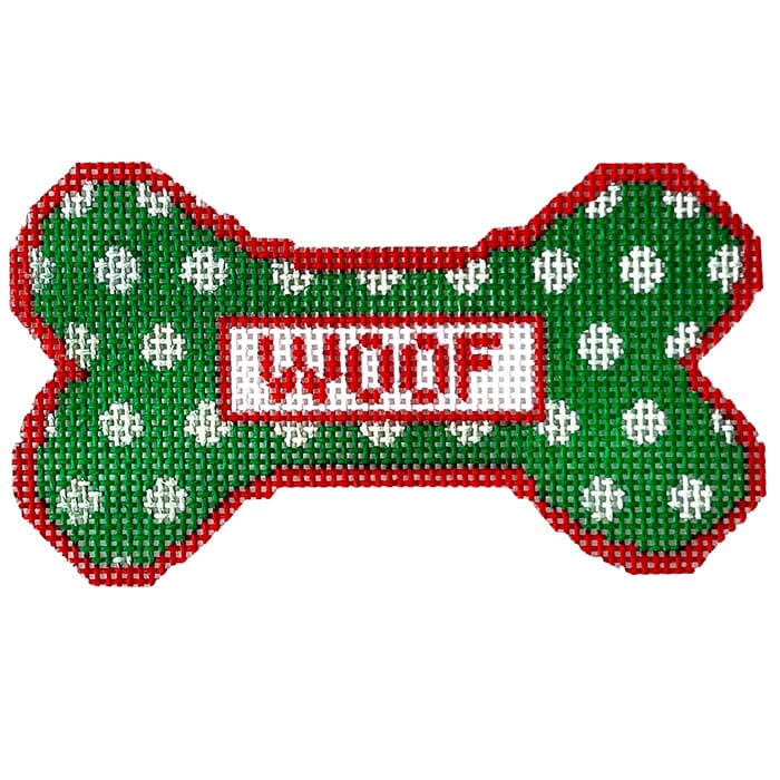 WOOF Dog Bone Ornament Painted Canvas Susan Battle Needlepoint  - 1