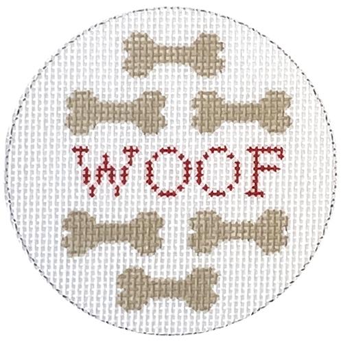 Woof with Dog Bones Ornament Painted Canvas Kristine Kingston  - 1