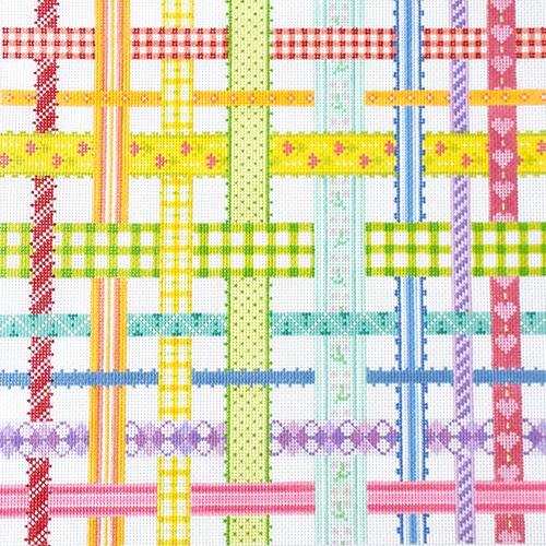 Woven Ribbons - Rainbow Multi Brights Painted Canvas Kate Dickerson Needlepoint Collections 