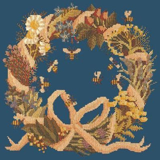 Wreath of Herbs Needlepoint Kit Kits Elizabeth Bradley Design Dark Blue 
