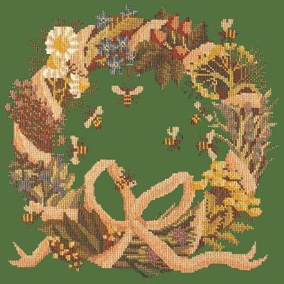 Wreath of Herbs Needlepoint Kit Kits Elizabeth Bradley Design Dark Green 
