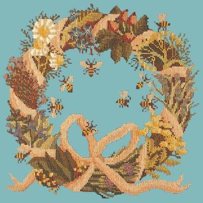 Wreath of Herbs Needlepoint Kit Kits Elizabeth Bradley Design Duck Egg Blue 
