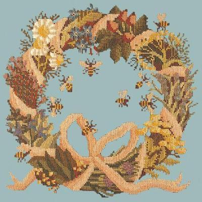 Wreath of Herbs Needlepoint Kit Kits Elizabeth Bradley Design Pale Blue 
