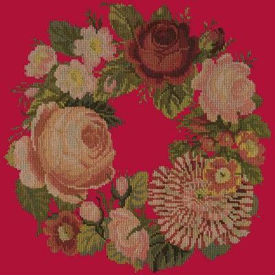 Wreath of Roses Needlepoint Kit Kits Elizabeth Bradley Design Bright Red 
