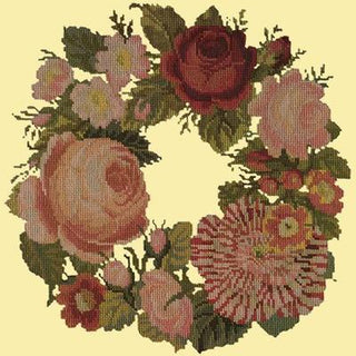 Wreath of Roses Needlepoint Kit Kits Elizabeth Bradley Design Butter Yellow 
