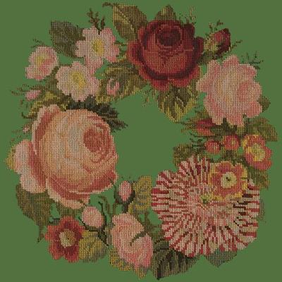 Wreath of Roses Needlepoint Kit Kits Elizabeth Bradley Design Dark Green 
