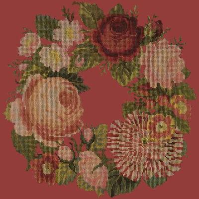 Wreath of Roses Needlepoint Kit Kits Elizabeth Bradley Design Dark Red 
