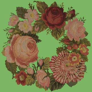 Wreath of Roses Needlepoint Kit Kits Elizabeth Bradley Design Grass Green 
