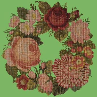 Wreath of Roses Needlepoint Kit Kits Elizabeth Bradley Design Grass Green 
